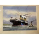 R.M.S. TITANIC: 20th cent. English school, C.J. Alford watercolour Titanic on Trials. Framed and