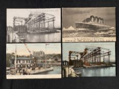 R.M.S. TITANIC: Related real photo & other postcards including The Great Gantry at Harland & Wolff.