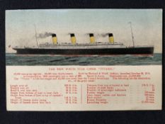 R.M.S. TITANIC: Pre-disaster promotional postcard White Star Line Titanic.