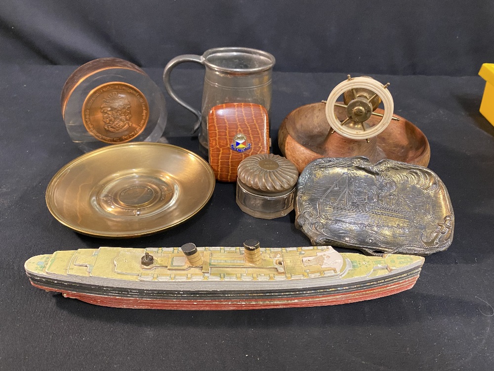 OCEAN LINER: Ship board & other souvenirs relating to liners including Queen Mary & MV Britannic.