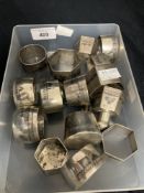 20th cent. Egyptian white metal condiments six plus napkin rings, six circular, four polygon, all