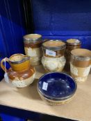 19th/20th cent. Doulton Lambeth Stoneware: Beaker, tankards, vases & jugs. Four with hallmarked