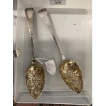 Hallmarked Silver: Dublin George III 1824, two rat tailed berry spoons by William Law. 4.3oz.