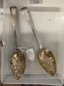 Hallmarked Silver: Dublin George III 1824, two rat tailed berry spoons by William Law. 4.3oz.