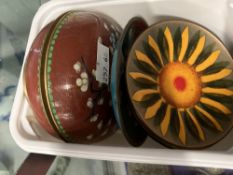 20th cent. Cloisonné: Brown ground lidded pot with cover, plus five small dishes (1 A/F), all