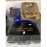 Kitchenalia: Set of Fereday balance scales with brass tray plus a large quantity of brass bell and