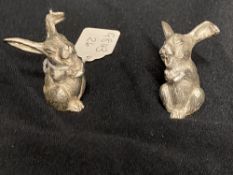 Hallmarked Silver: Novelty miniatures, March hares, a pair. Edward Evans London marks. Height 1¼ins.