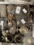 Silver & White Metal Objects: Including dressing table requisites, badges including a WWII wound