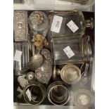 Silver & White Metal Objects: Including dressing table requisites, badges including a WWII wound