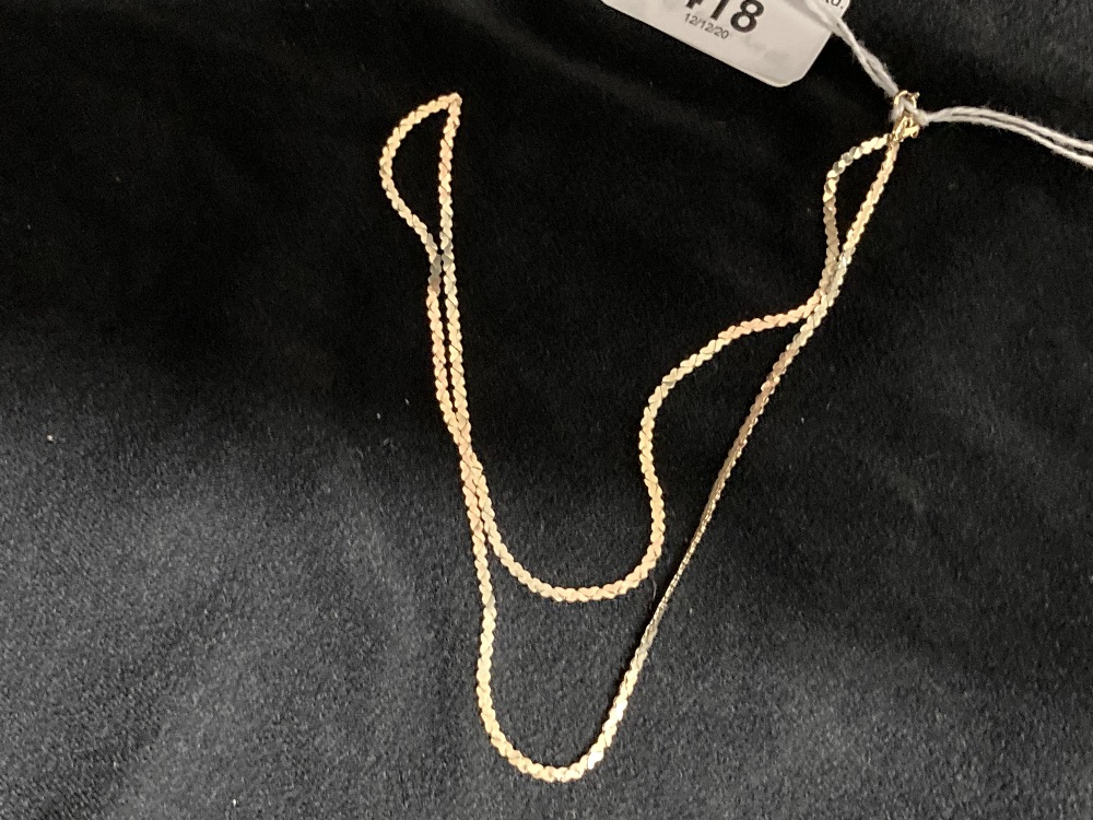 Jewellery: Yellow metal necklet stamped 14k. Weight 4.4g. Tests as 14ct gold.