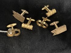 Gentlemen's Jewellery: Cufflinks gilt tone log with rope entwined, stamped D with fleur de lys