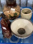 19th cent. Chinese small ginger jar 5ins, two eggshell bowls with famille rose decoration 5ins, a