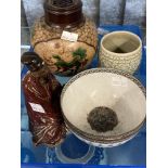 19th cent. Chinese small ginger jar 5ins, two eggshell bowls with famille rose decoration 5ins, a