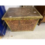 Art Nouveau: Copper and brass coal box with original liner, decorated with stylised motifs. 21ins.