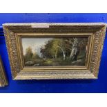 19th cent. Continental School: Oil on board of trees with figure. 13ins. x 7ins.