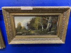 19th cent. Continental School: Oil on board of trees with figure. 13ins. x 7ins.