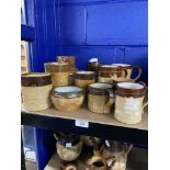 19th/20th cent. Doulton Lambeth Stoneware: Two ale jugs, four tankards, two beakers & a bowl.