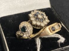 Hallmarked Jewellery: Three 9ct gold rings set with blue and white cubic zirconia. Total weight 7.