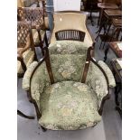 Early 20th cent. Two Edwardian mahogany salon armchairs with upholstered back and sides, on