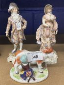 19th cent. Continental Ceramics: Figures of a gentleman and his lady, blue mark beneath two