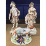 19th cent. Continental Ceramics: Figures of a gentleman and his lady, blue mark beneath two