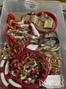 Mid-20th cent. Fashion Jewellery: Red, black and white yellow metal necklaces, bangles and yellow