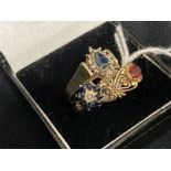 Hallmarked Jewellery: 9ct gold, three rings, two set with diamonds and sapphires, and one with a