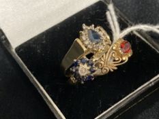 Hallmarked Jewellery: 9ct gold, three rings, two set with diamonds and sapphires, and one with a