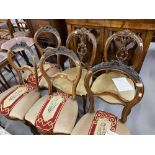 19th cent. Harlequin set of six upholstered ribbon backed dining chairs, four French, two English.