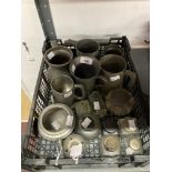 Pewterware & Inkwells: 19th and 20th cent. tankards and goblets (7). Plus moulded glass and metal