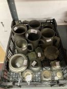 Pewterware & Inkwells: 19th and 20th cent. tankards and goblets (7). Plus moulded glass and metal