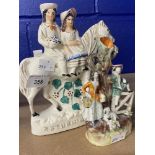 19th cent. Staffordshire flatbacks, 'Going and Returning from Market' plus three spill holders 1 A/