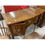 19th cent. Mahogany bow front sideboard, fitted central drawer flanked by a pair of panel doors on