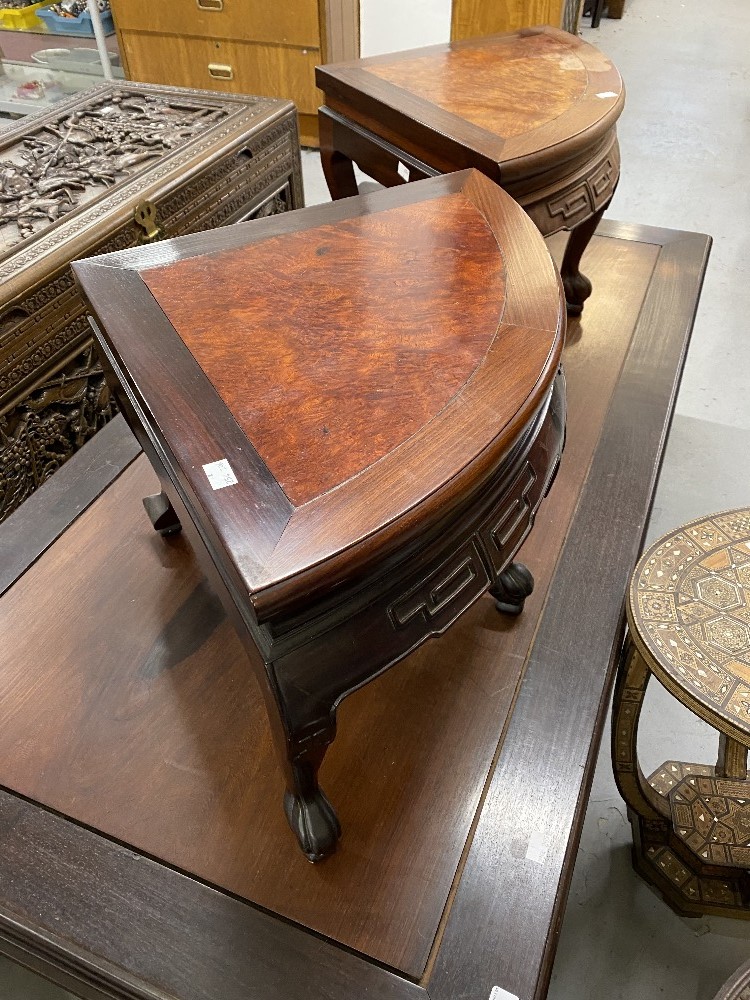 Chinese hardwood circular coffee table that splits into four quarters, each section is 18ins. x - Image 2 of 2