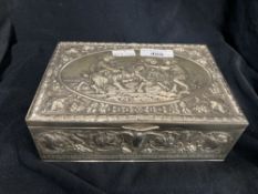 Continental white metal, marked and tested 800, desk lidded box, repousse decoration of vines with