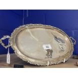 Continental white metal oval two handled tray, gadrooned rim, marked and tests 800 standard. 12oz.