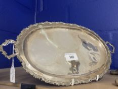 Continental white metal oval two handled tray, gadrooned rim, marked and tests 800 standard. 12oz.