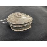Hallmarked Silver: Heart shaped pill box with floral and scroll decoration, hallmarked Edward
