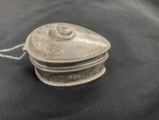 Hallmarked Silver: Heart shaped pill box with floral and scroll decoration, hallmarked Edward