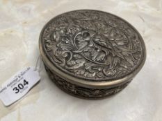 Chinese white metal tests 800 standard, circular pot with cover repousse decoration lotus flower