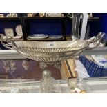 Continental white metal tests as 800 standard, two handled oval boat shaped dish with fluted