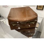 Vintage Luggage: Oblong leather suitcase with shot silk lining. 23ins. x 19ins. x 12ins.