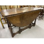 18th/19th cent. Oak gate leg dining table with barley twist supports. 46ins.