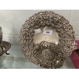 Continental white metal tests 800. Open work floral decorated dish 8½ins, plus smaller oval dish 4¾