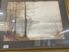 20th cent. English School: Edwin Greig Hall watercolour, lake and mountains, signed bottom left.