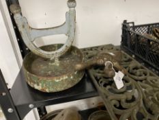 Late 19th/early 20th cent. Cast iron boot scraper plus a bronze work frame and a cast iron boot