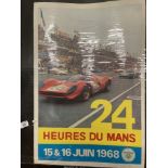 Motorsport: Le Mans 24 hour 1968 colour promotional poster for June, backed onto canvas. 15ins. x