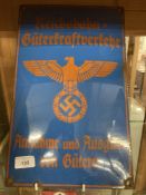 Militaria: Third Reich German Railways enamelled steel sign. 16ins. x 10ins.
