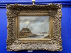 19th cent. Dutch School: Oil on panel of a winter scene, indistinct signature, W. Teyler. 9ins. x