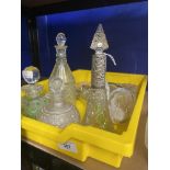 Late 19th/Early 20th cent. Glass: Perfume bottles hobnail cut long neck with hallmark silver
